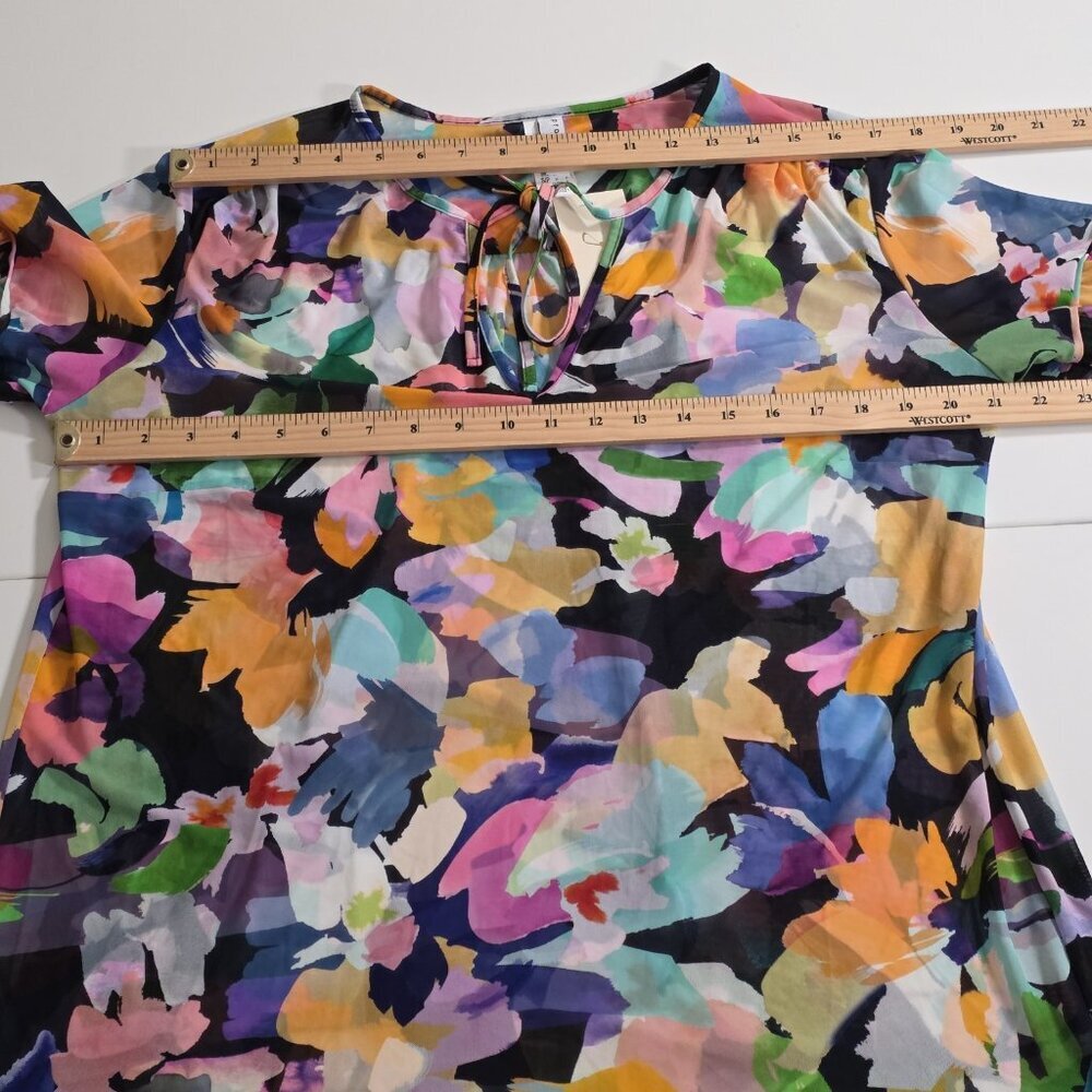 Profile By Gottex Tunic Beach Cover Up S Mesh Abstract Ruffles Oversize Boho NWT - Picture 4 of 16